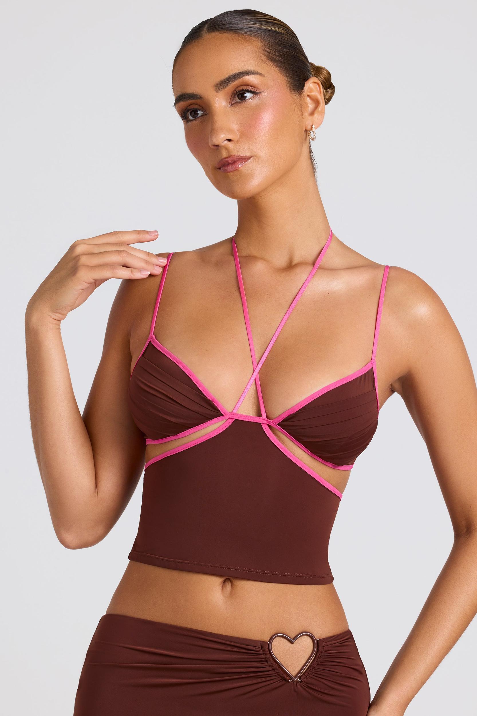 Contrast Binding Cami Top in Chocolate Brown Product Image