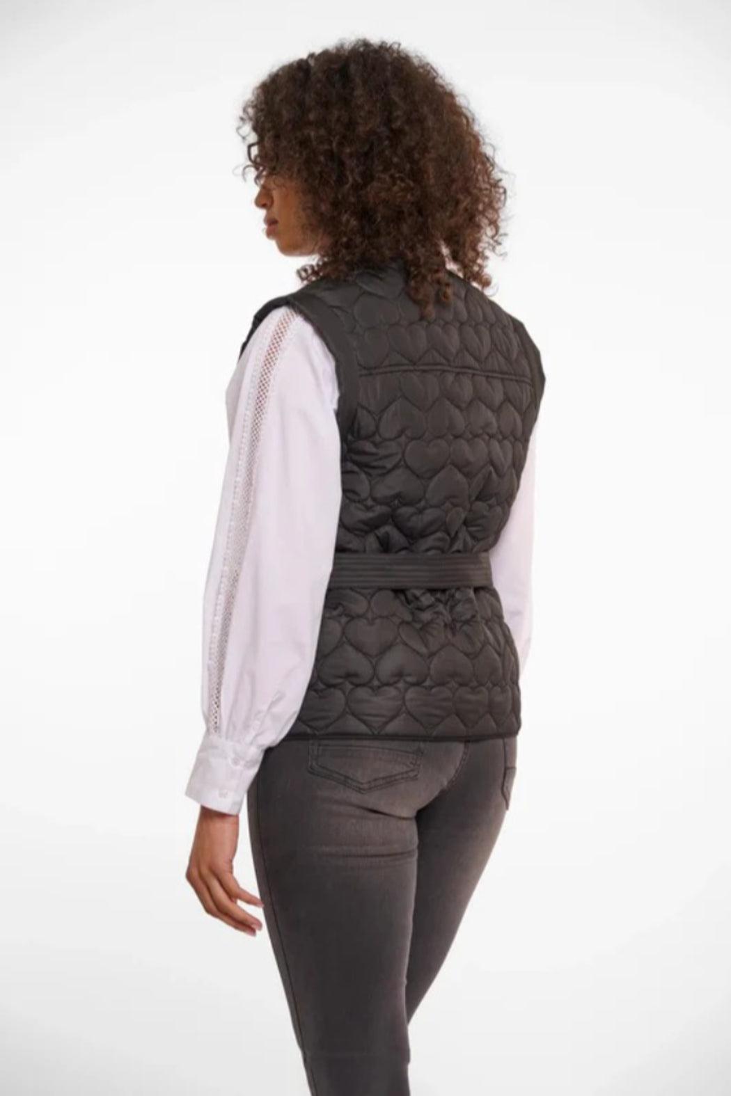 Black Quilted Vest with Belt Product Image
