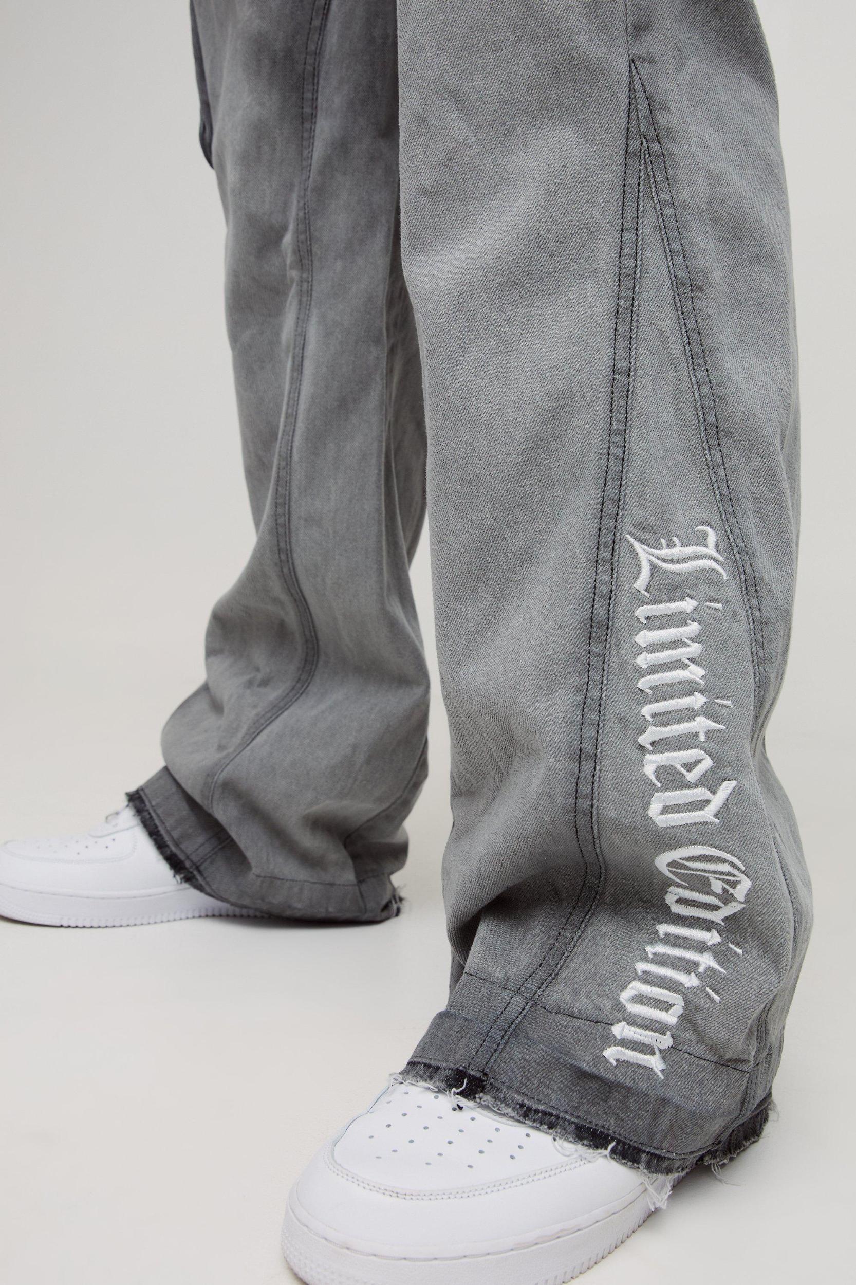 Plus Applique Gusset Cargo Flared Jeans | boohooMAN USA Product Image