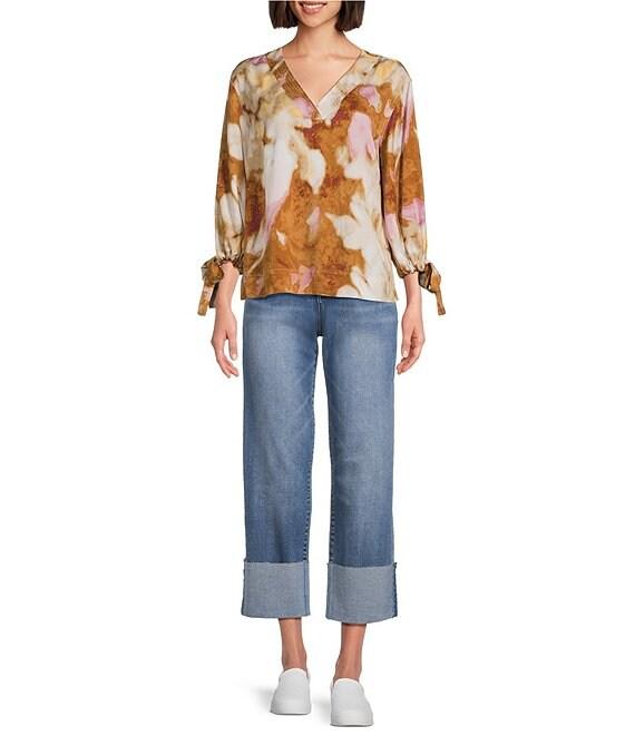 Westbound Mocha Autumn Blur 3/4 Tie Sleeve Top Product Image