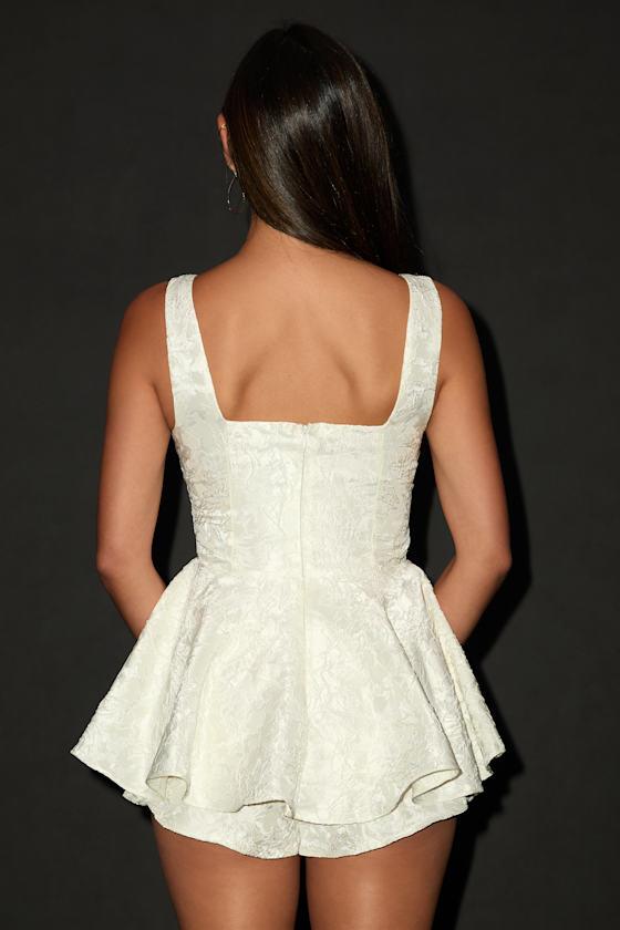 Radiant Flair Ivory Floral Jacquard Bustier Skort Romper Product Image