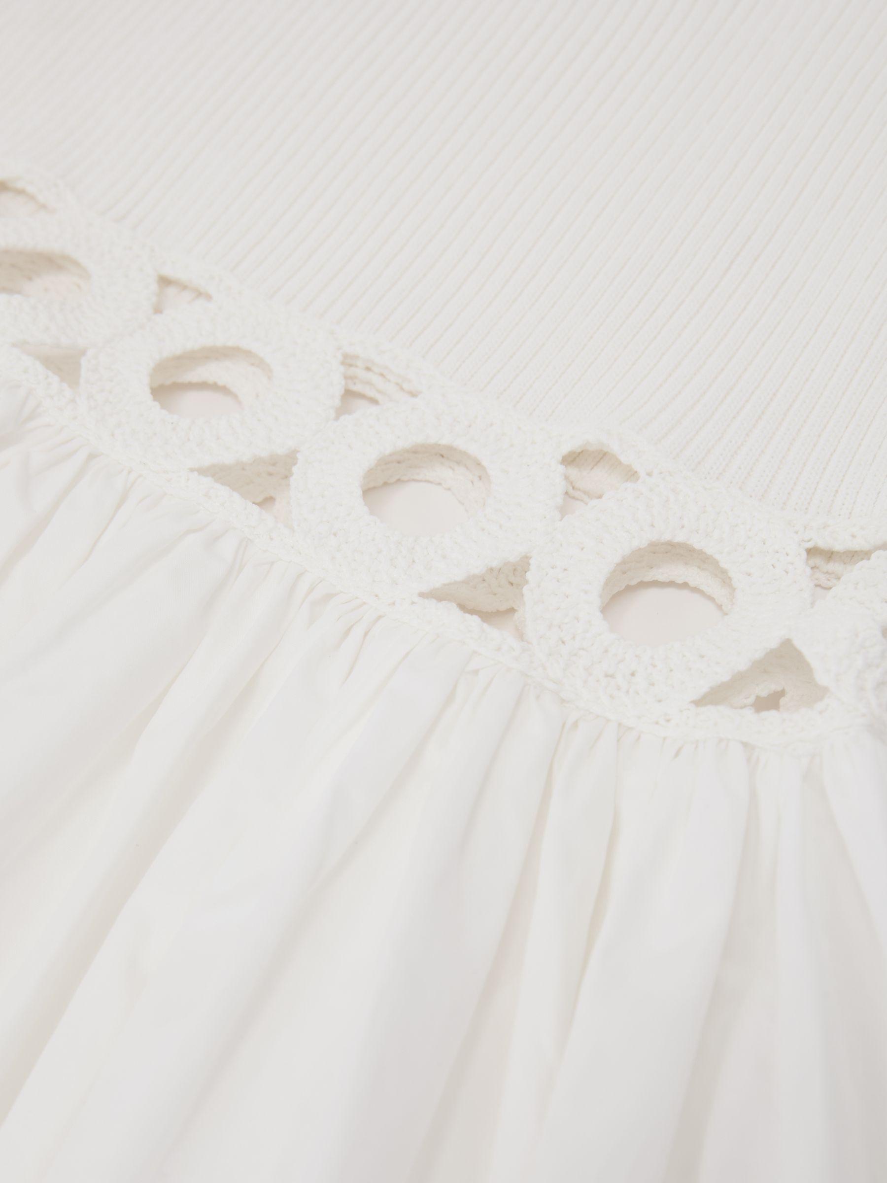 Rib-Knit Woven Mix Cut-Out Midi Dress in Ivory Product Image