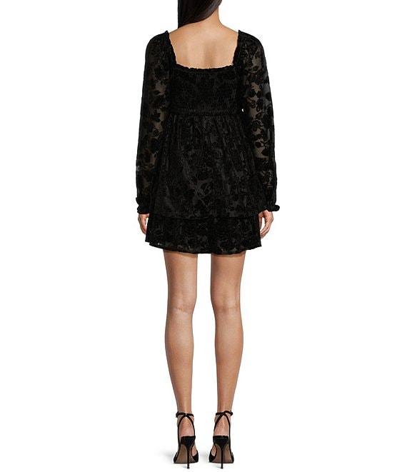 Midnight Doll Long Sleeve V-Neck Burnout Velvet Dress Product Image