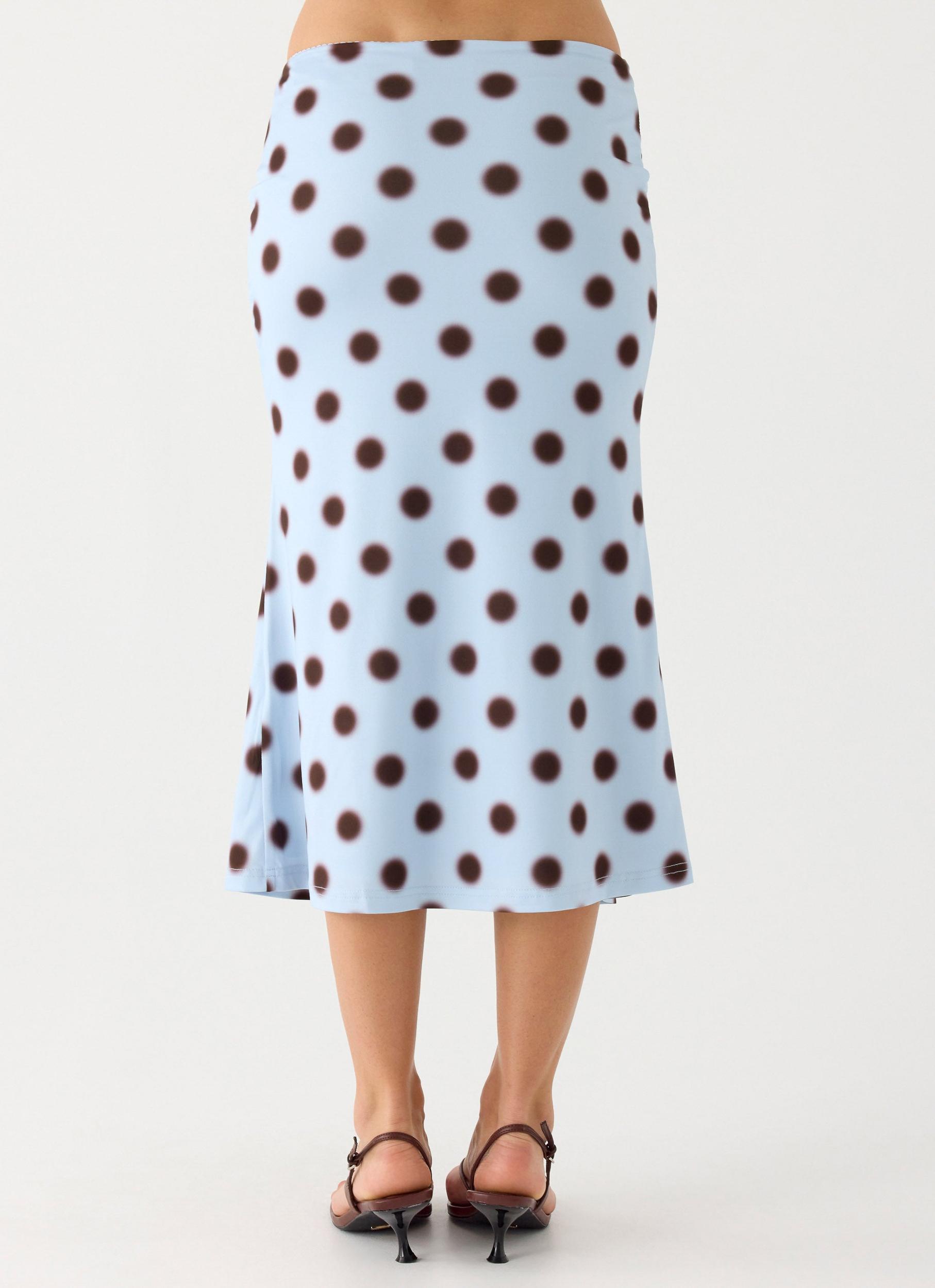 Bahama Low Rise Midi Skirt - Blue Mocha Dot Product Image