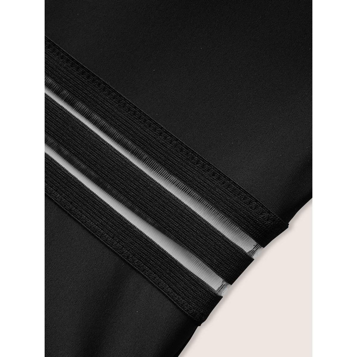 Plus Size Overlap Collar Patchwork Mesh Gathered One Piece Swimsuit Women's Swimwear Black Beach Woven ribbon&lace trim Curve Bathing Suits High stretch One Pieces BloomChic 14-16/1X Product Image