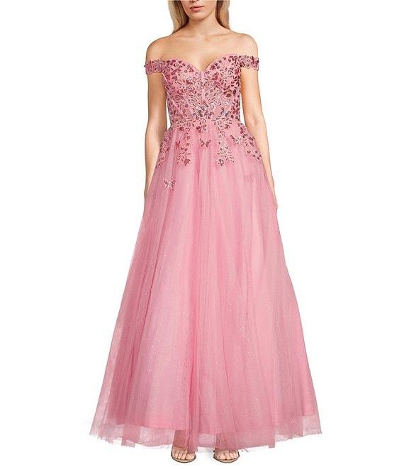 Blondie Nites Mesh Off-The-Shoulder Butterfly Corset Dress Product Image