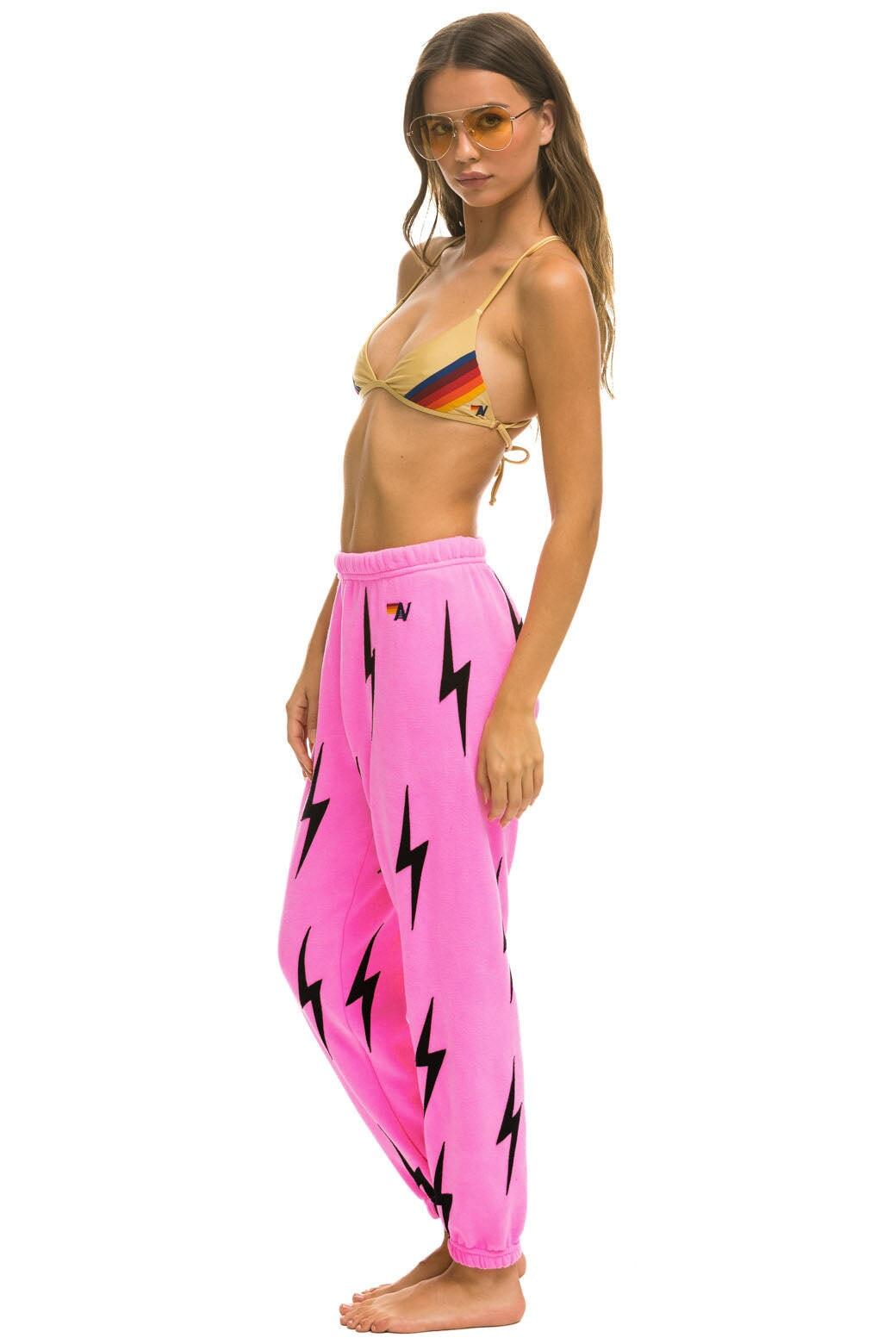 BOLT STITCH REPEAT SWEATPANTS - NEON PINK // BLACK Female Product Image