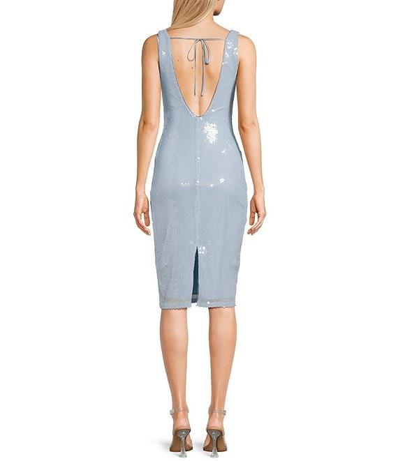 Midnight Doll Sequin Embellished V-Neck Tie Accent Knee Length Dress Product Image