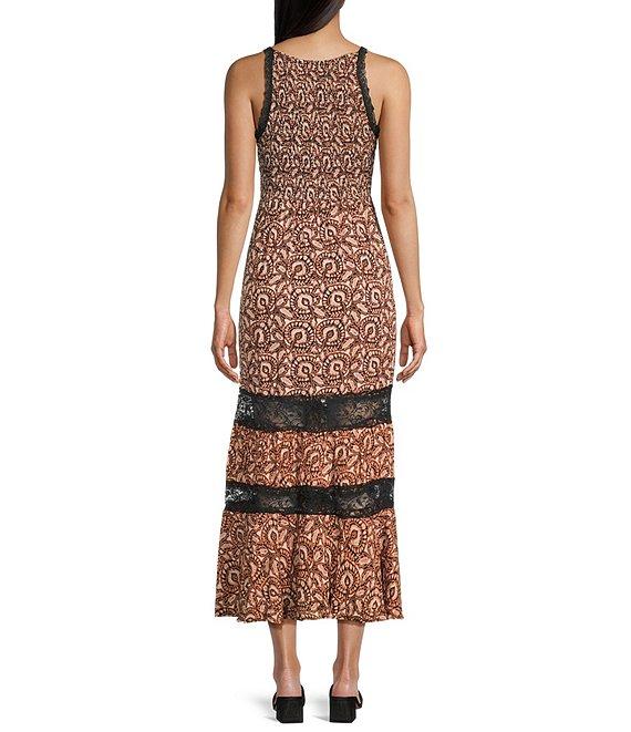 Angie Printed Lace Trim Tiered Maxi Dress Product Image
