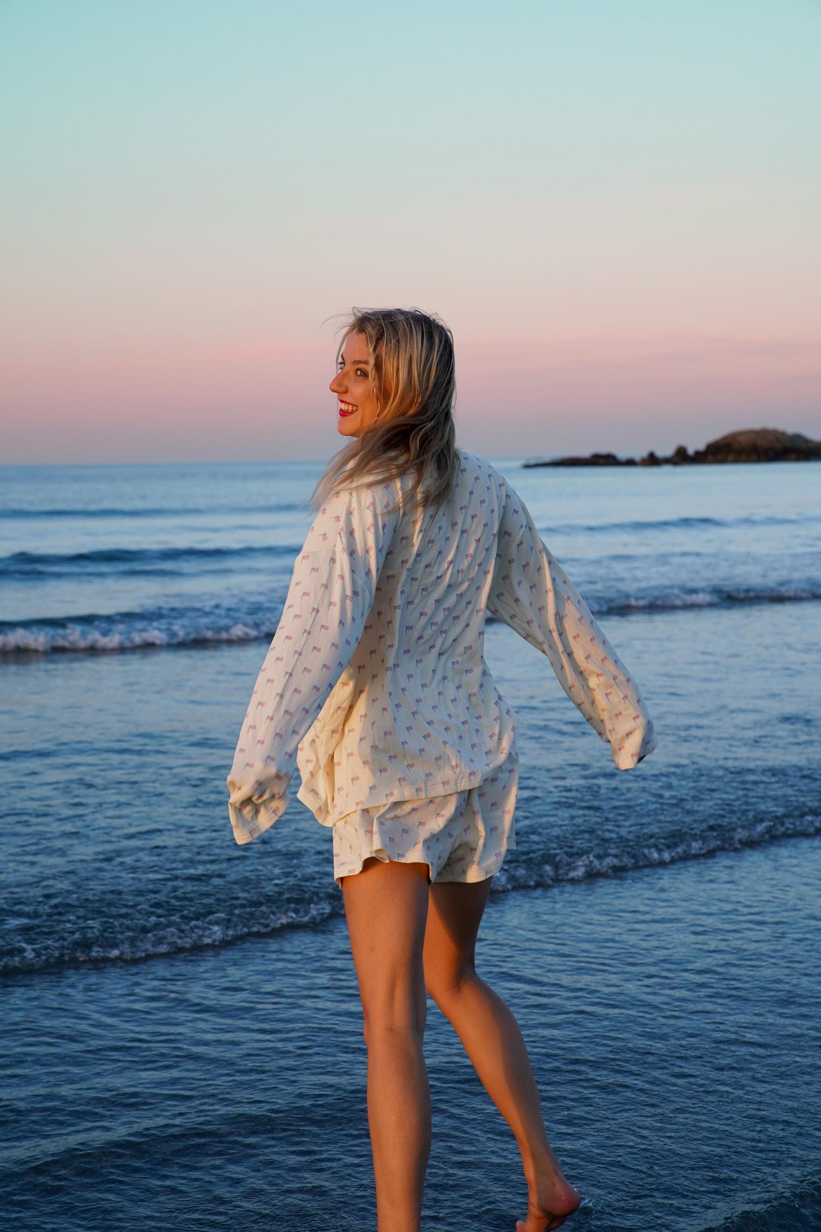 Pale Yellow American Flag Pajama Pattern Top Product Image