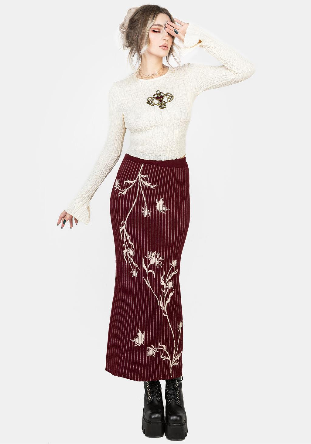 Diastella Floral Jacquard Rib Knit Maxi Skirt Product Image