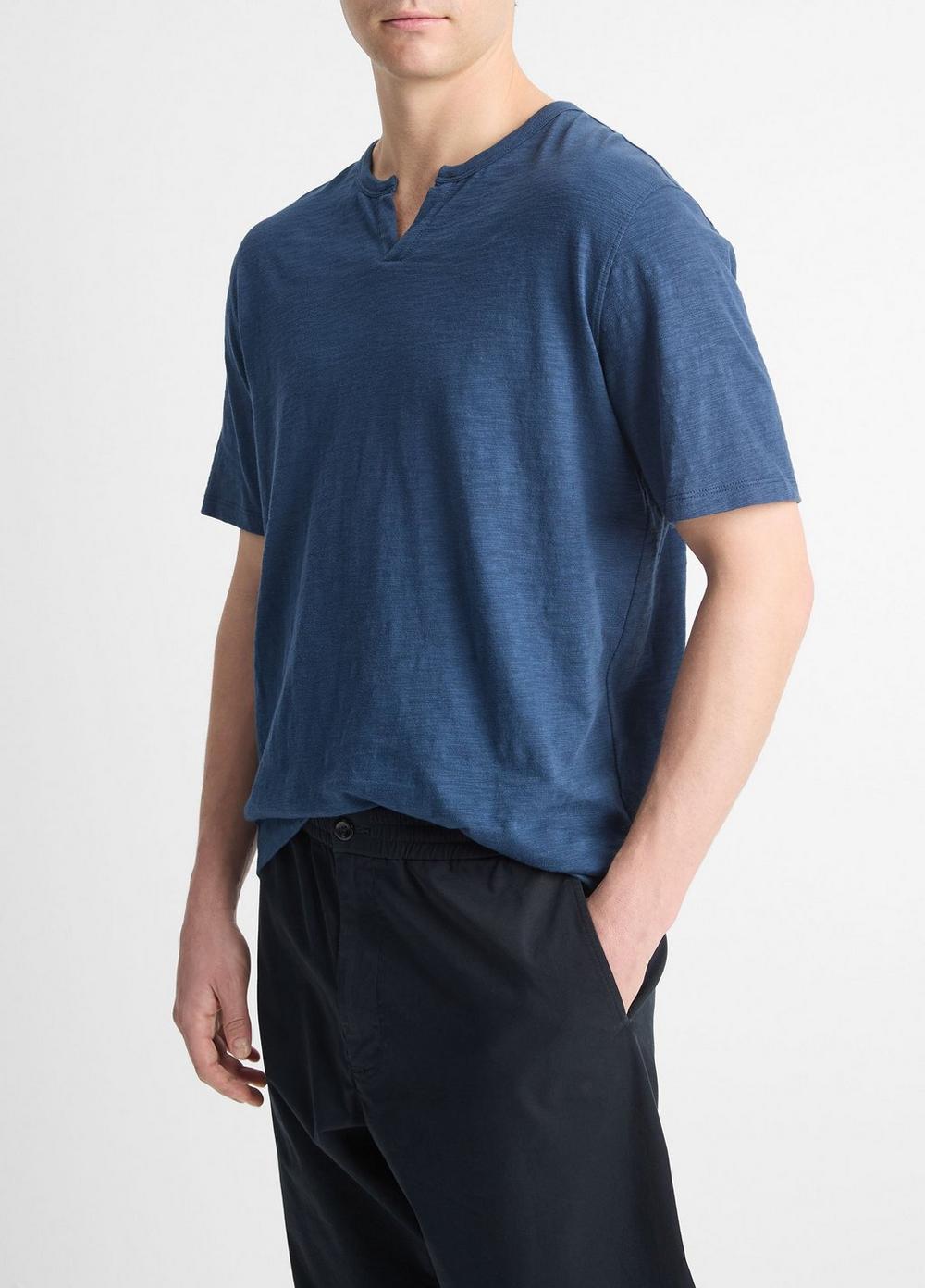 Mens Slub Cotton Split-Neck T-Shirt Vince Product Image