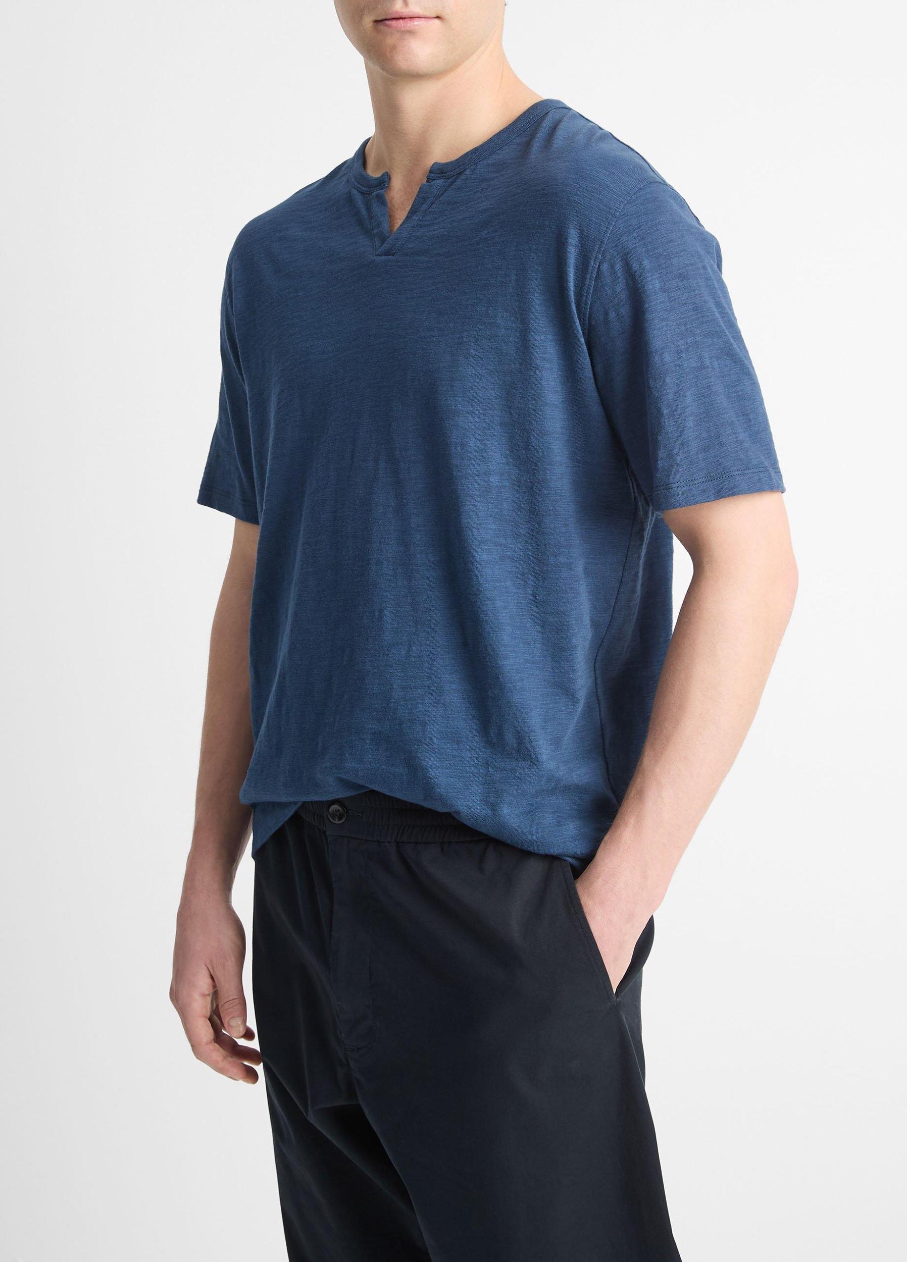 Mens Slub Cotton Split-Neck T-Shirt Vince Product Image