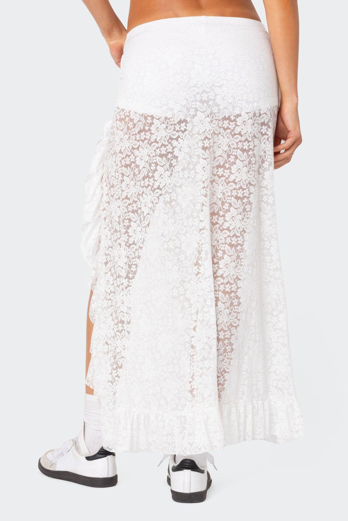 Ruffled Sheer Lace Maxi Skort Product Image