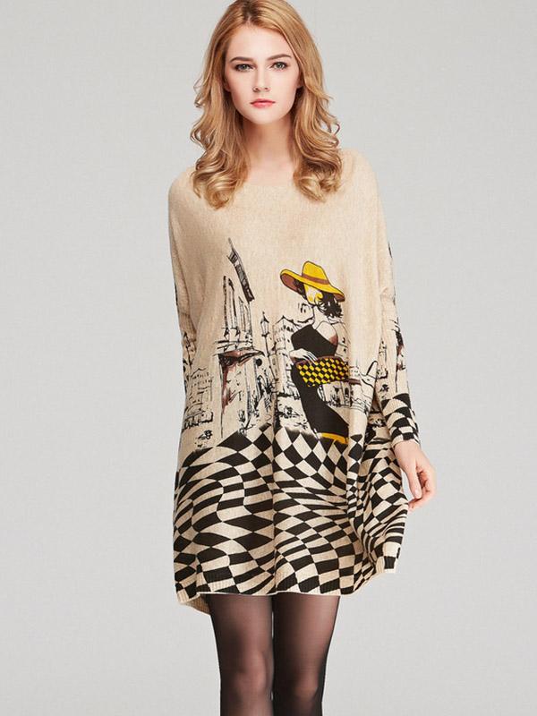 Vintage Loose Printed Split-Joint Sweater Product Image