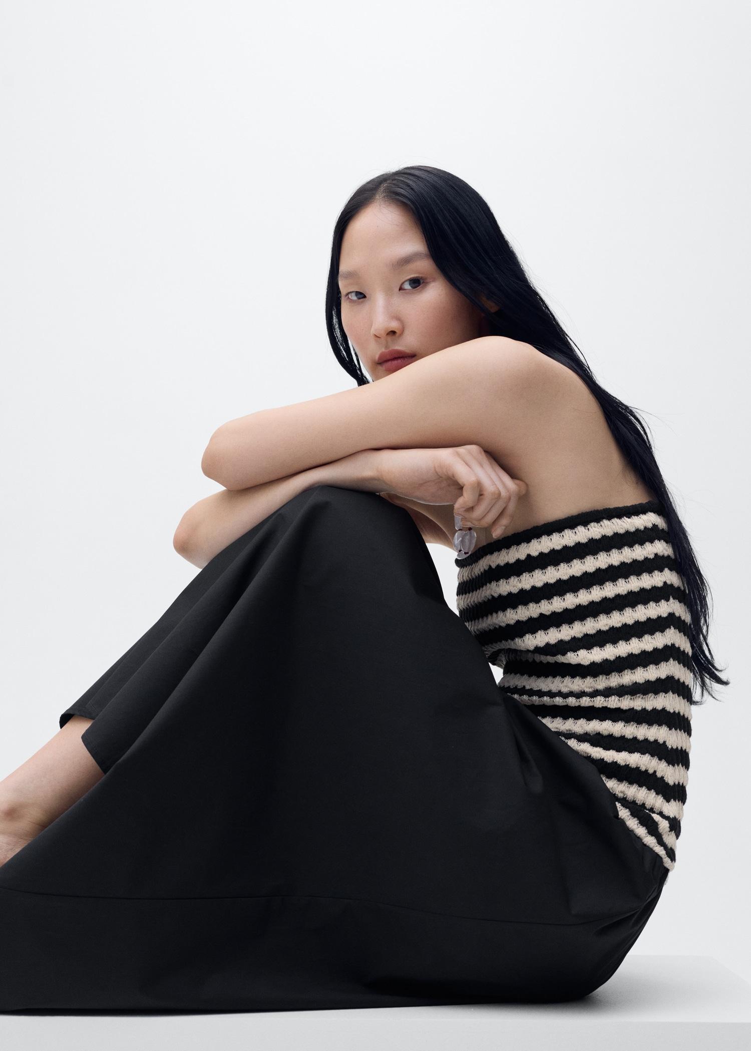 Combined striped strapless dress - Women | MANGO USA Product Image