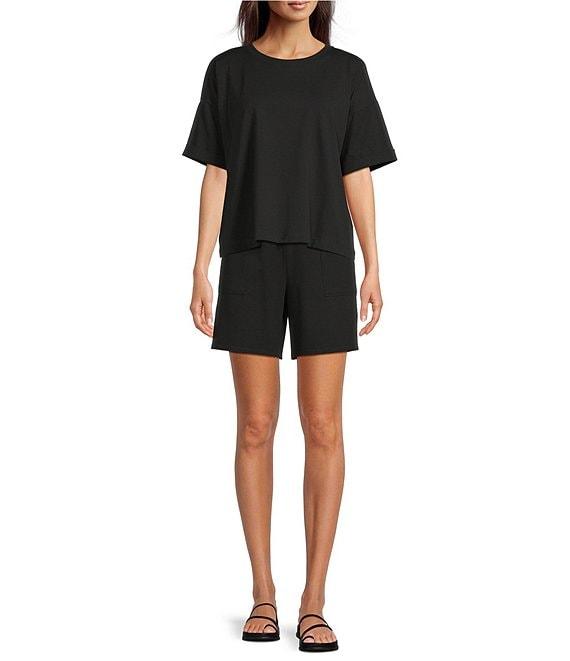 Eileen Fisher Organic Cotton Blend Stretch Jersey Elastic Drawstring Shorts Product Image