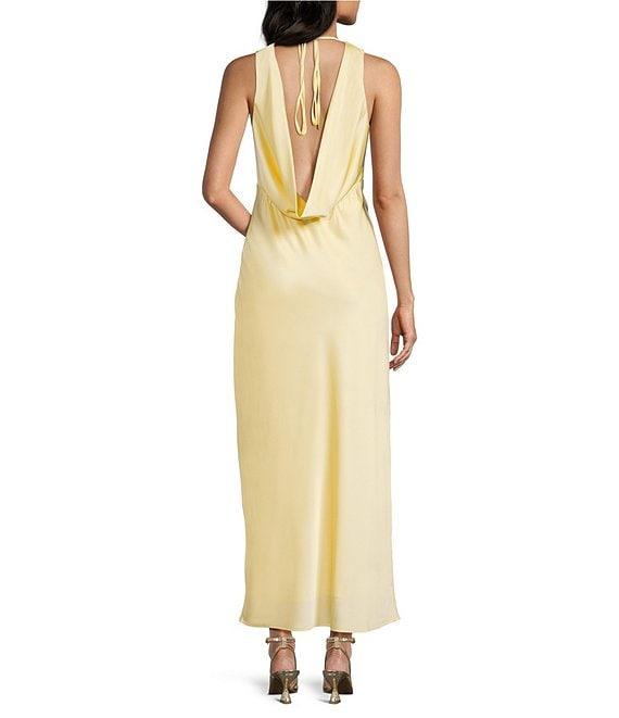 Midnight Doll Satin V-Neck Sleeveless Back Drape Dress Product Image