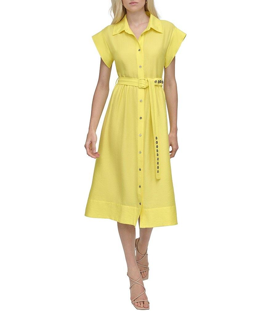 DKNY by Donna Karan Petite Size Short Sleeve Button Front Shirt Dress Product Image