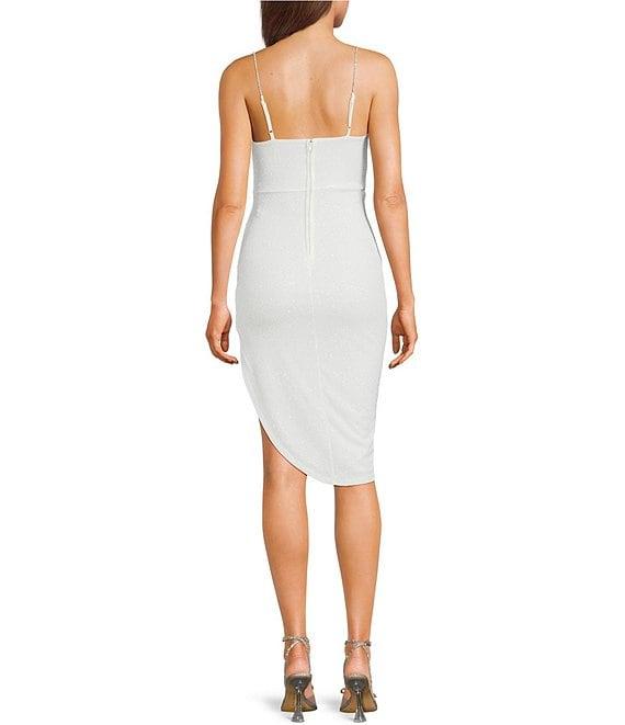 Midnight Doll Glitter Rhinestone Strap Side Rouched Asymmetrical Hem Dress Product Image