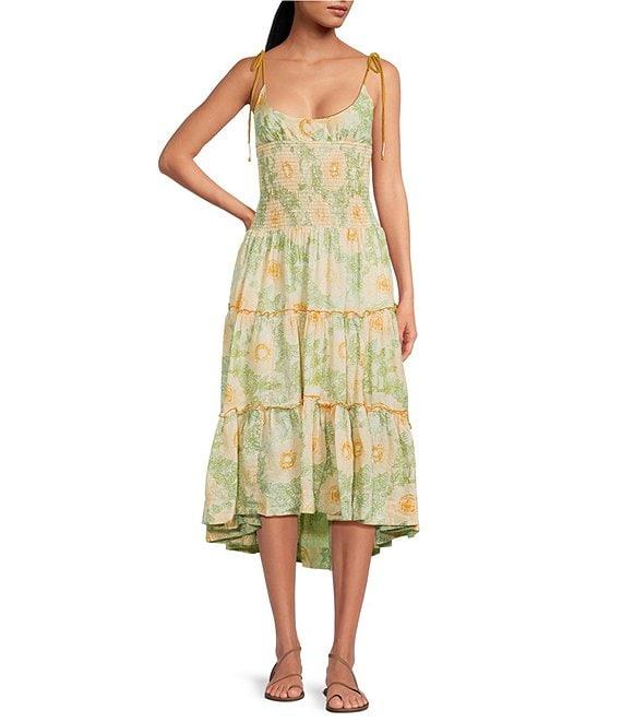 Free People Adriel Floral Print V-Neck Sleeveless Tiered Midi Dress Product Image