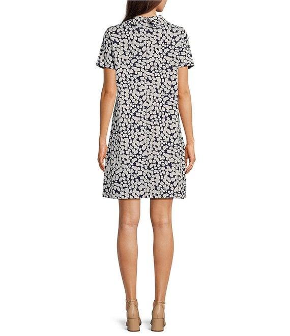 tyler boe Kristen Knit Jacquard Roll Collar Short Sleeve Front Pleat Dress Product Image