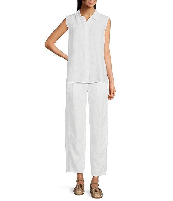 Eileen Fisher Organic Handkerchief Linen Point Collar Sleeveless Button Front Shirt Product Image