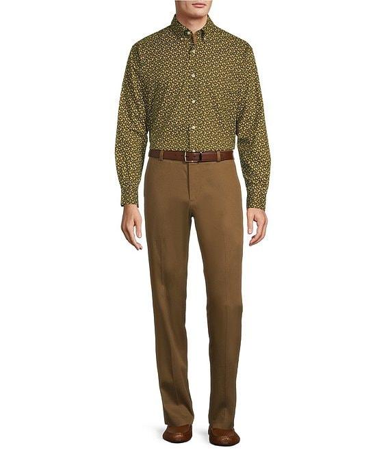 Roundtree & Yorke TravelSmart Easy Care Long Sleeve Herringbone Leaf Print Sport Shirt Product Image