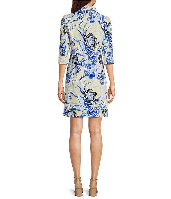 Jude Connally Susanna Blooming Botanics Print Point Collar 3/4 Sleeve Polished Classic Shirt Dress Product Image