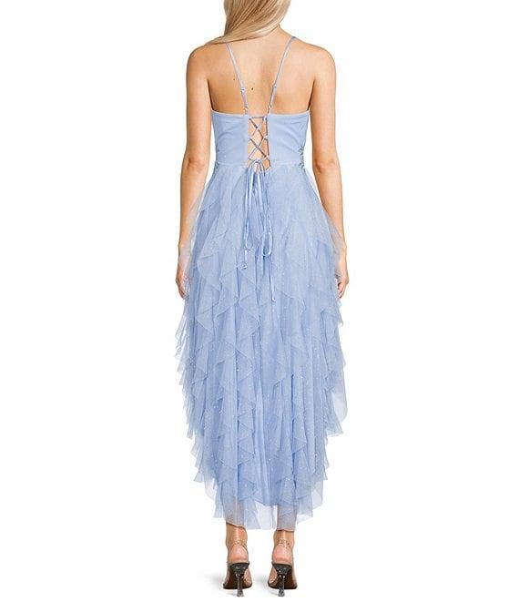 Pear Culture Spaghetti Strap Hi-Low Embroidered Applique Dress Product Image