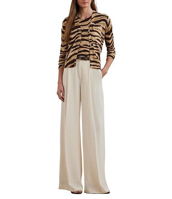 Lauren Ralph Lauren Linen Blend Zebra Print Button Front Cardigan Product Image