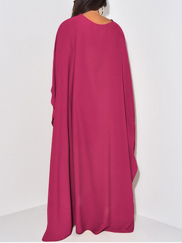 High-Low Long Sleeves Solid Color Round-Neck Maxi Dresses Product Image