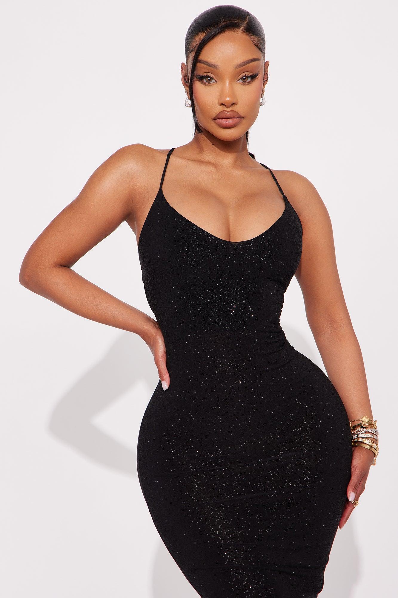 Ari Glitter Tie Back Midi Dress - Black Female Product Image