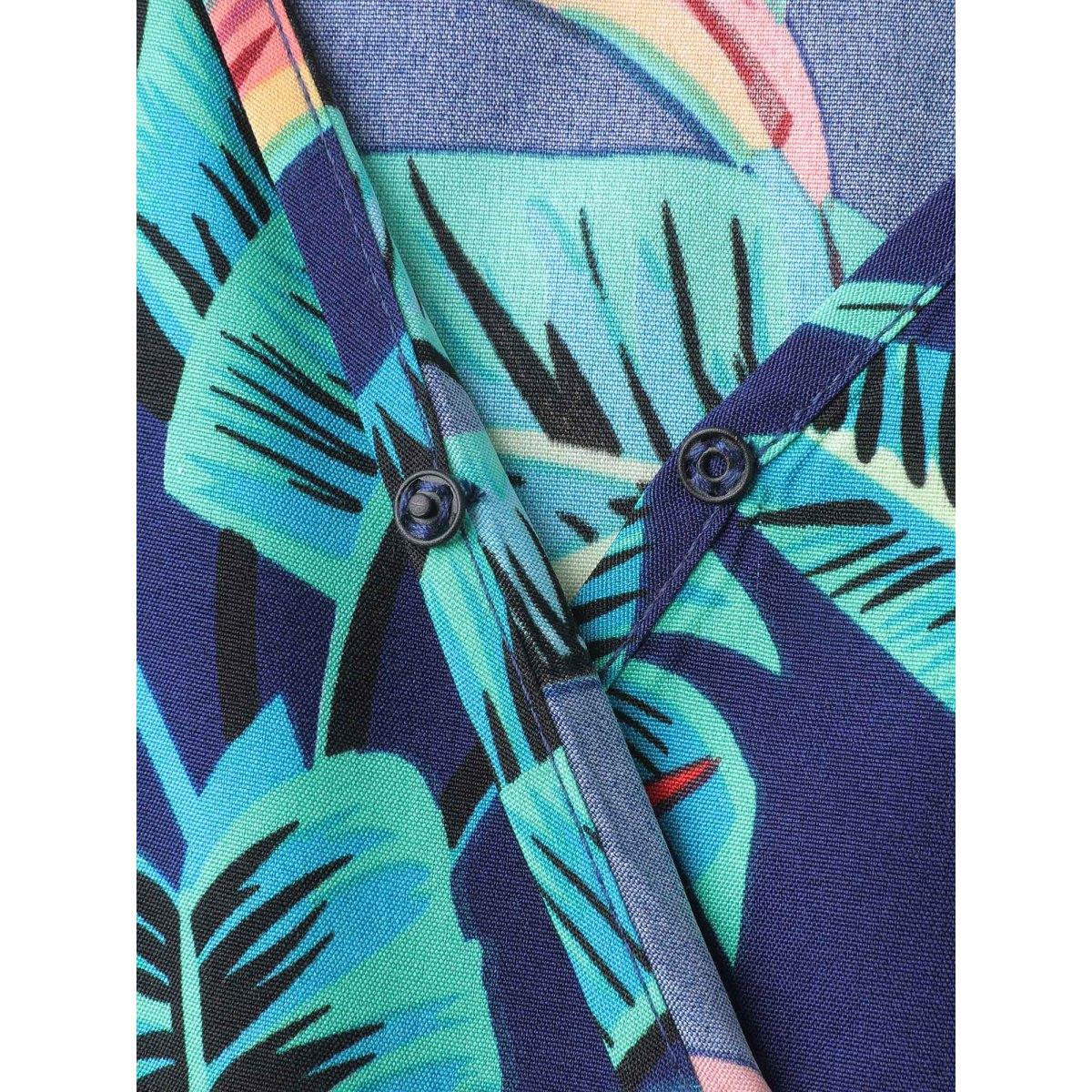 Plus Size Indigo Tropical Print Cold-Shoulder Belted Jumpsuit Women Resort Short sleeve One-shoulder neck Vacation Loose Jumpsuits BloomChic 18-20/2X Product Image
