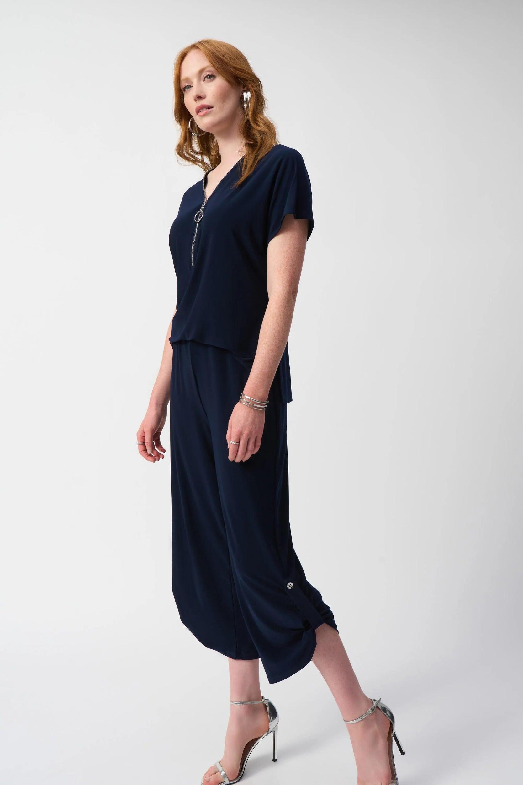 Silky Knit Culotte Jumpsuit- Midnight Blue Product Image