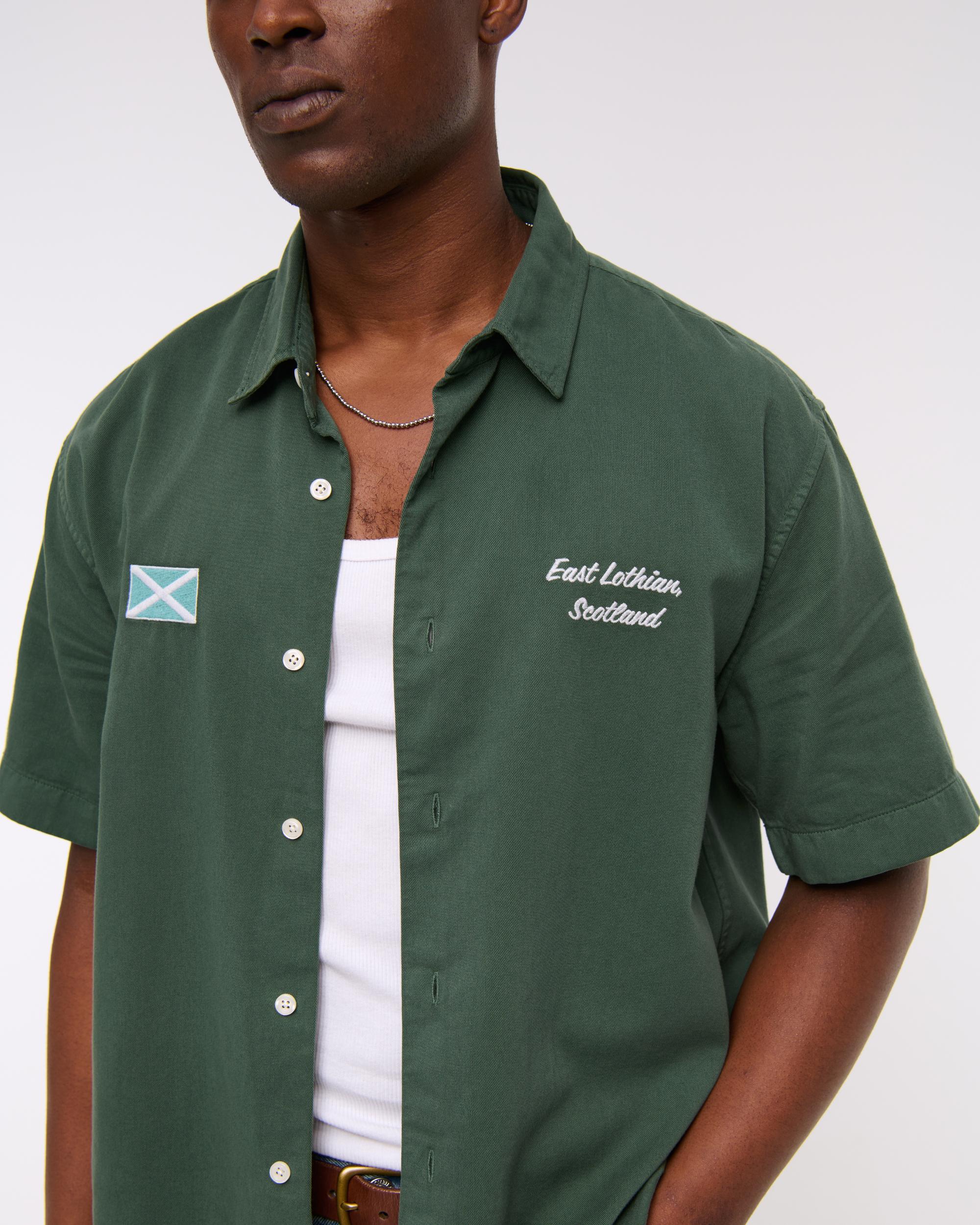 Short Sleeve Cropped PGA Scottish Open Button-Up Shirt Product Image