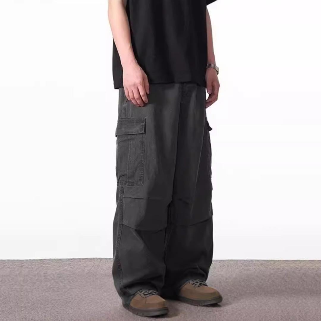 Sopula Retro Trendy Washed Multi-Pocket Cleanfit Wide-Leg Cargo Pants Product Image