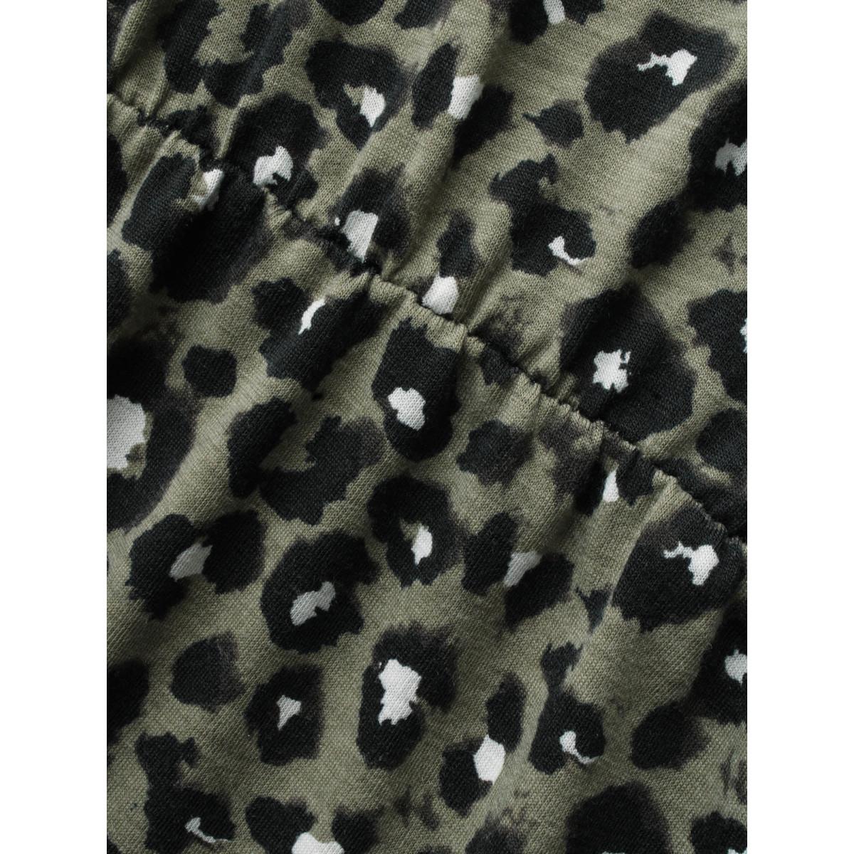 Plus Size Round Neck Leopard Print Midi Dress Sage Women Casual Non Round Neck Short sleeve Curvy BloomChic 14-16/1X Product Image