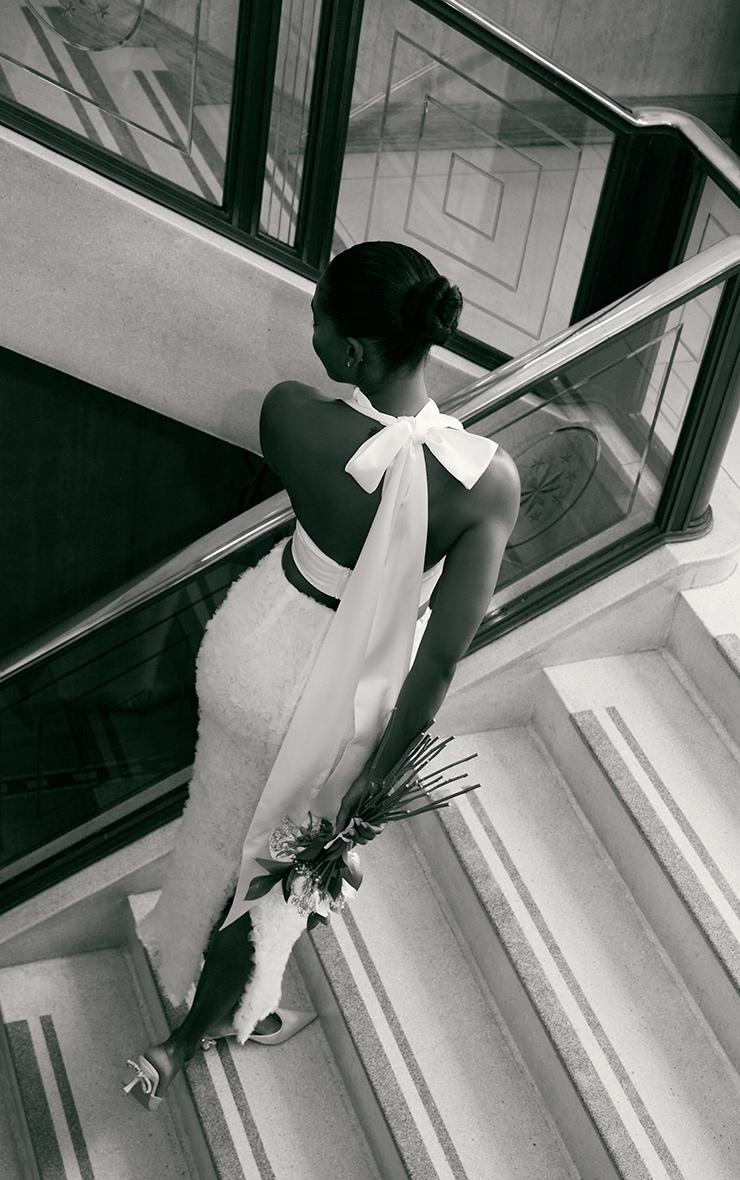 Premium White Tulle Floral Ruffle Detail Maxi Skirt Product Image