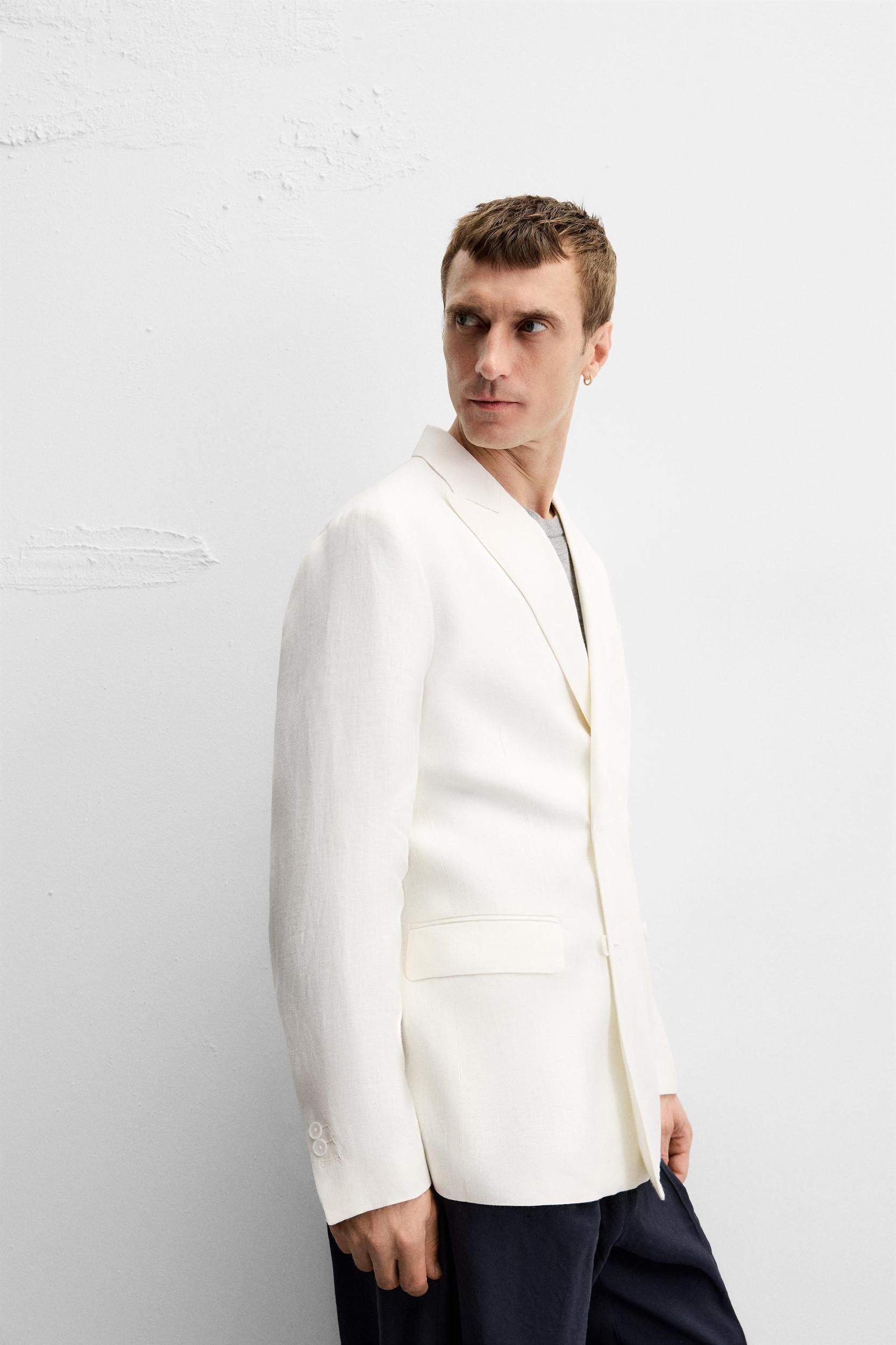 100% LINEN DOUBLE BREASTED BLAZER Product Image