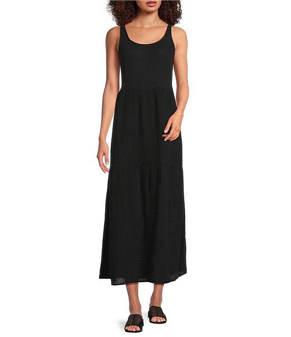 Eileen Fisher Organic Cotton Gauze Scoop Neck Sleeveless Tiered Maxi Dress Product Image