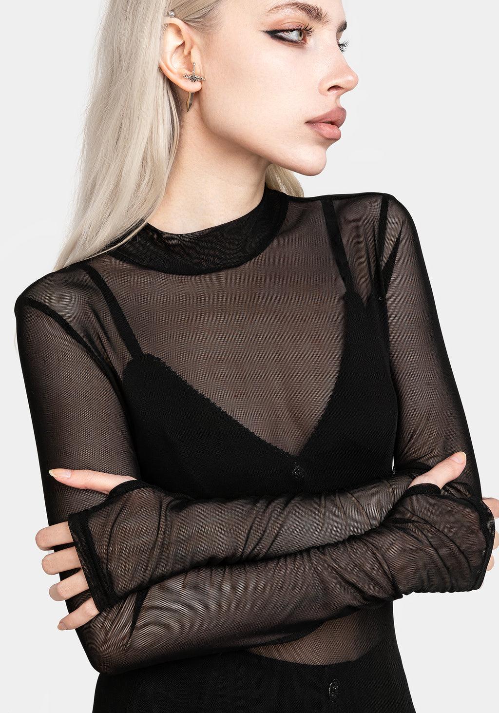 Necrosis High Neck Long Sleeve Mesh Top Product Image