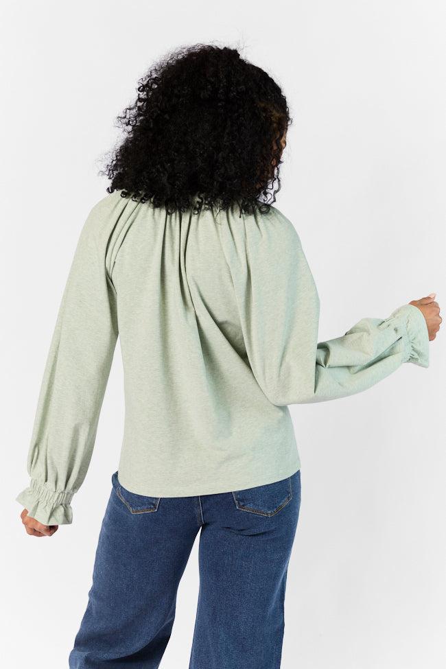 Simply You Sage Knit Notched Neck Long Sleeve Blouse FINAL SALE Product Image