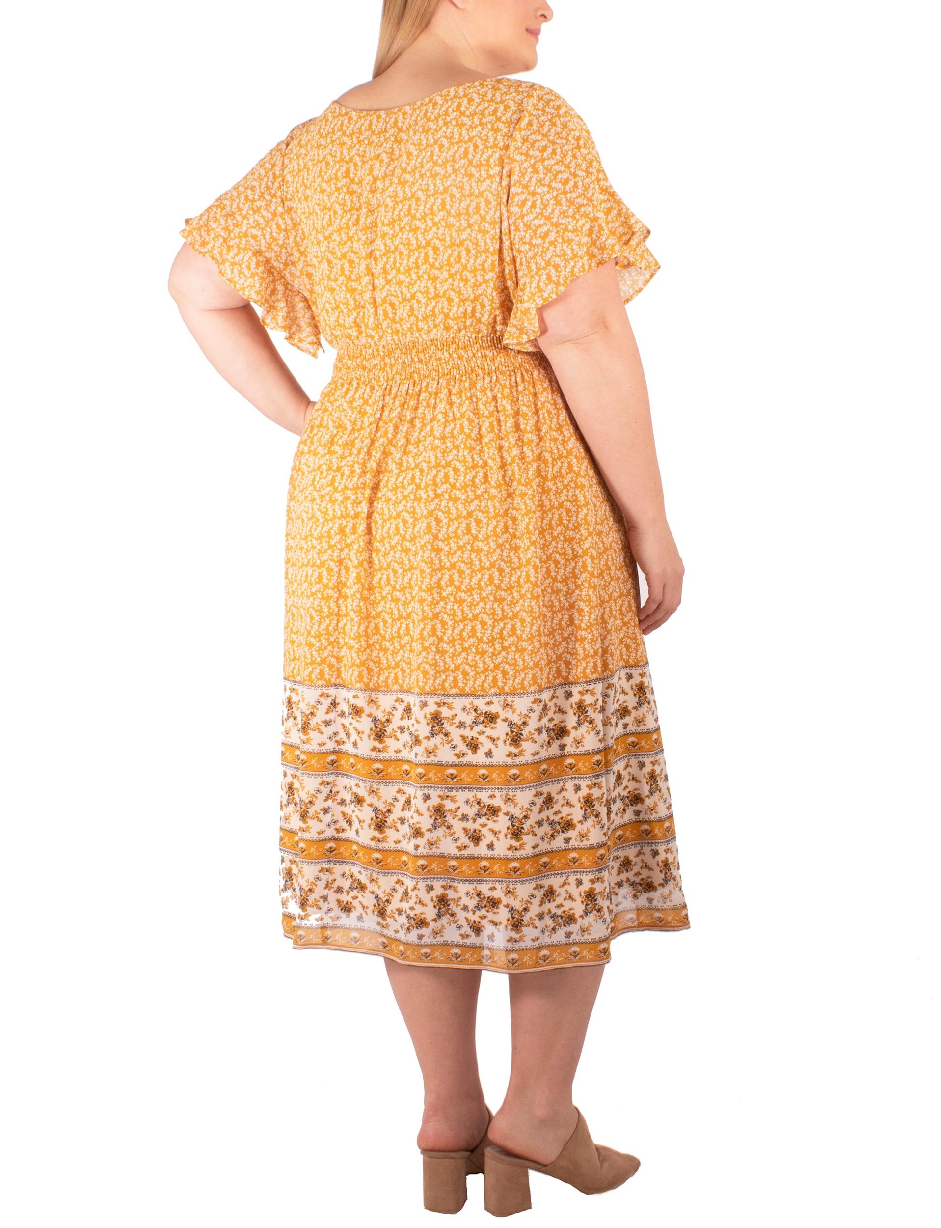 Mustard Petal Border Print Dress - Plus Product Image