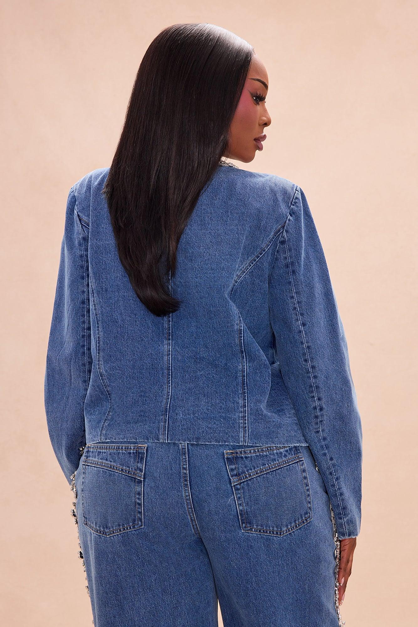 Came To Play Rhinestone Denim Jacket - Vintage Wash Female Product Image