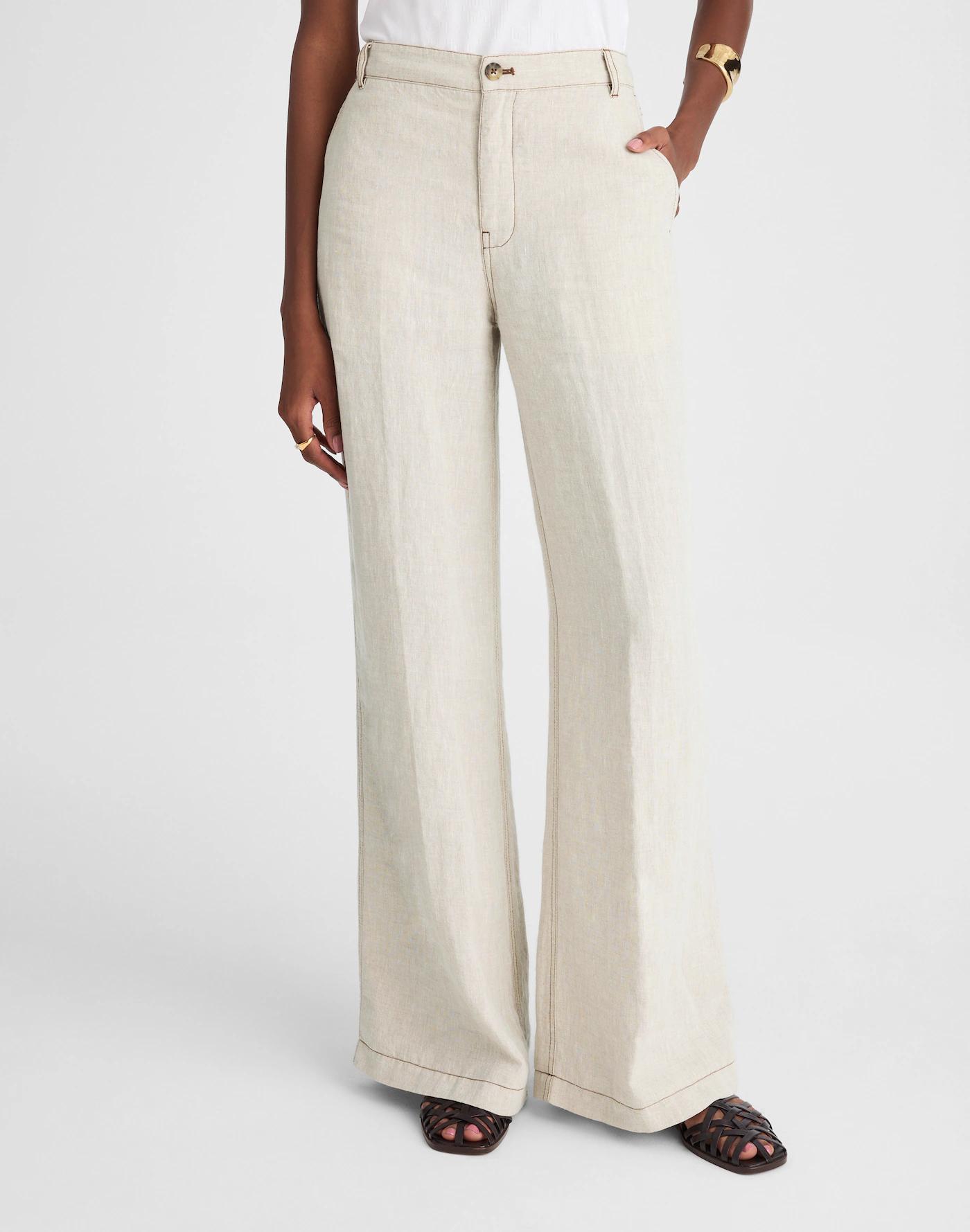 The Petite Zoe Relaxed Wide Pant in 100% Linen Product Image