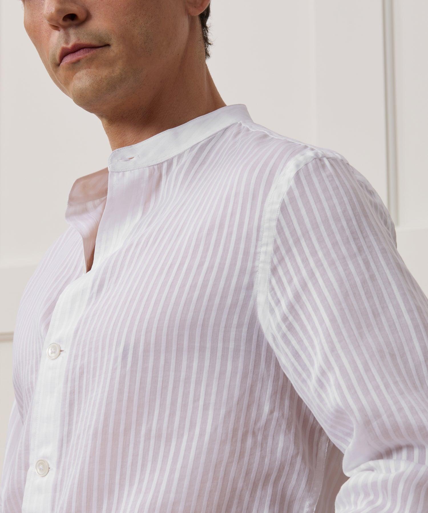 Relaxed Cotton-Silk Band Collar Shirt Product Image