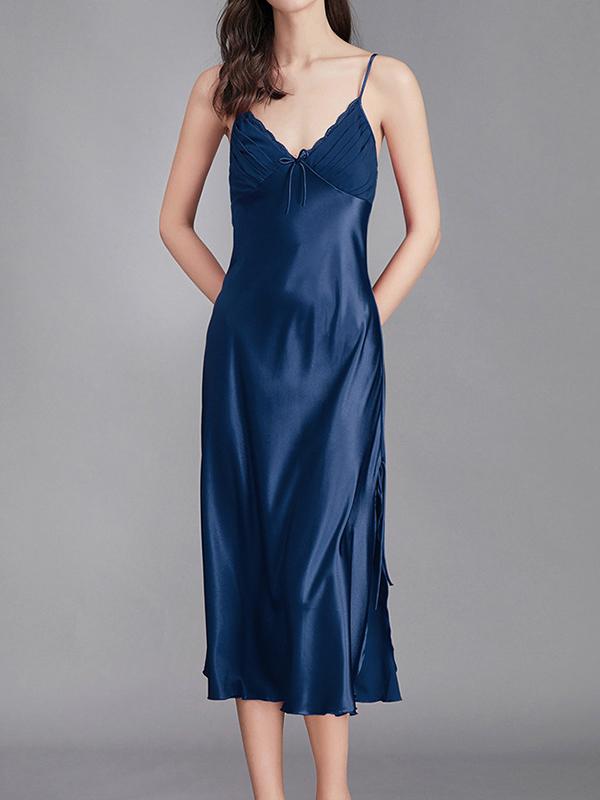 Loose Sleeveless Solid Color Spaghetti-Neck Babydolls Nightdress Pajama Product Image