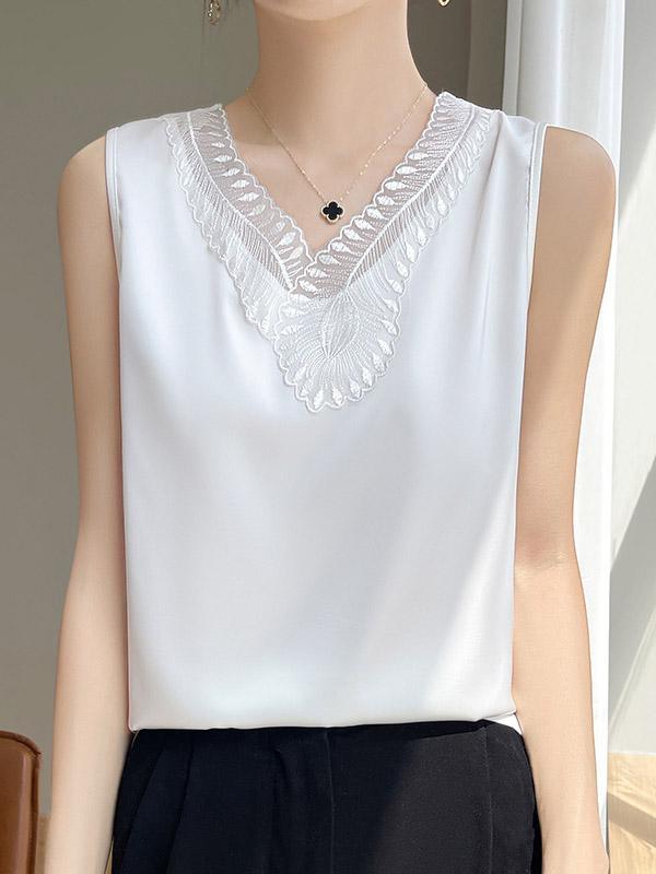 Loose Plus Size Solid Color Split-Joint V-Neck Vest Top Product Image