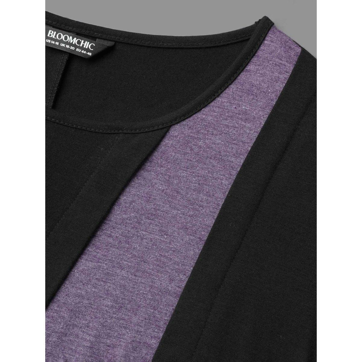 Plus Size Color Block Tie-Knot Fitted Midi Dress Black Women Casual Tie knot Knit Dresses Bloomchic 14-16/1X Product Image